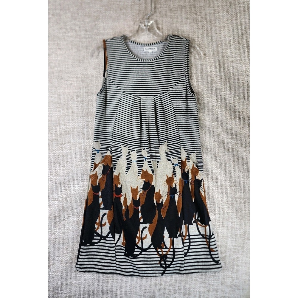 L.A. Soul Sleeveless Striped Cat Dress Womens S Pleated Knit Pockets EUC